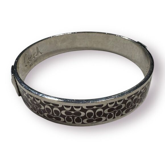 Coach Burgundy & Silver C Signature Silver-Tone Bangle Cuff Bracelet‎ - 7.25" - Picture 4 of 6